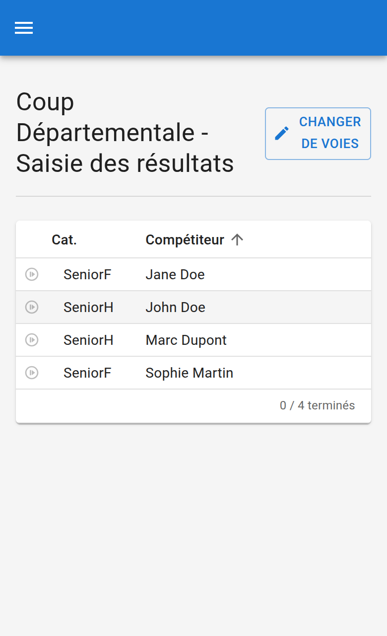 Onglet compétiteurs