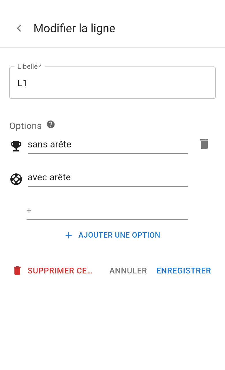 Configurer les lignes et leurs options